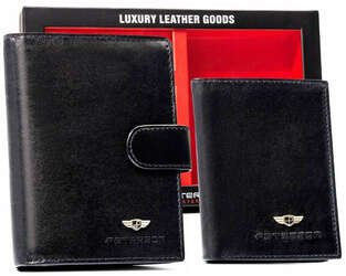 Darčeková sada: pánska kožená peňaženka, puzdro na karty a prívesok na kľúče - Peterson