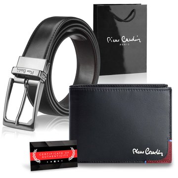 Pierre Cardin TILAK75 8806 Pánska peňaženka z prírodnej kože čierna s červenými detailmi Horizontálna orientácia