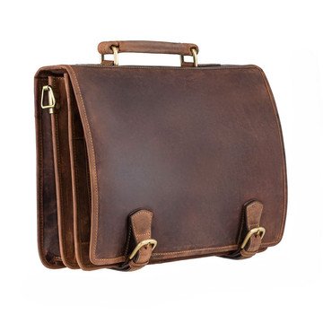 Visconti Pánska aktovka 16134 z naolejovanej prírodnej kože svetlohnedej farby - trojkomorová, na notebook, so zlatým kovaním