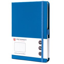 Modrý zošit formátu B6 s potlačou v riadkoch, s pútkom na pero - Peterson