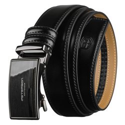 Elegantný čierny kožený pánsky opasok s automatickou prackou - Peterson