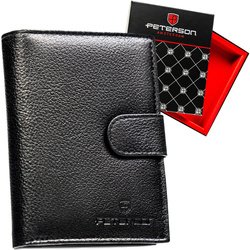 Čierna pánska kožená peňaženka so zapínaním na patentku a vybavená RFID - Peterson