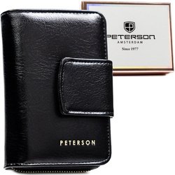 Elegantná malá dámska peňaženka z ekologickej kože v čiernej farbe - Peterson