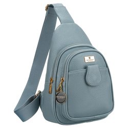 Modrá štýlová malá dámska taška z ekokože zdobená zlatým hardvérom crossbody oblička Peterson