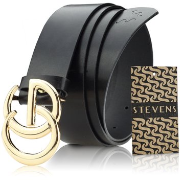 Dámsky Čierny Kožený Opasok STEVENS Toskánsko so Zlatou Sponou
