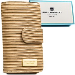 Béžová peňaženka vertikálnej orientácie z prírodnej a ekologickej kože s pleteným vzorom - Peterson