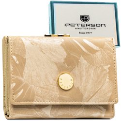 Béžová dámska peňaženka z prírodnej a ekologickej kože potiahnutá kvetinovým vzorom - Peterson