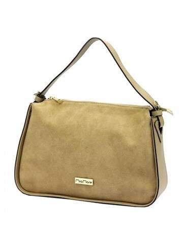 MiaMore Béžová kožená kabelka 01-066 Leaflet z pravej kože a semišu