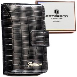 Šedá dámska peňaženka z ekologickej kože s potlačou krokodílej kože, zapínanie na patentku a zips - Peterson