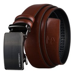 Pánsky opasok s automatickou prackou z prírodnej kože v hnedej farbe - Peterson