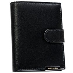 Veľká vertikálna pánska peňaženka z prírodnej kože v čiernej farbe so zapínaním na patentku - Ronaldo