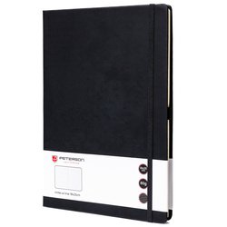 Čierny zápisník v tvrdých doskách vo formáte B5 s potlačou v riadkoch - Peterson
