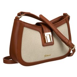 Béžovo-hnedá dámska poštová kabelka z prírodnej kože a polyamidového plátna - Peterson