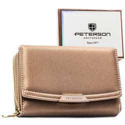 Dámska béžová peňaženka z ekologickej kože so zapínaním na cvok a zips - Peterson