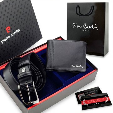 Pánsky set Pierre Cardin: Kožená peňaženka a čierny opasok – Ideálny darček, Certifikát pravosti, Darčeková taška