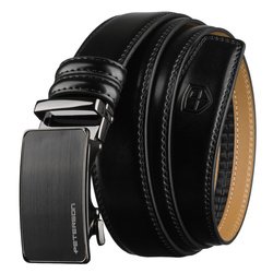 Pánsky opasok s automatickou prackou z prírodnej kože v čiernej farbe - Peterson