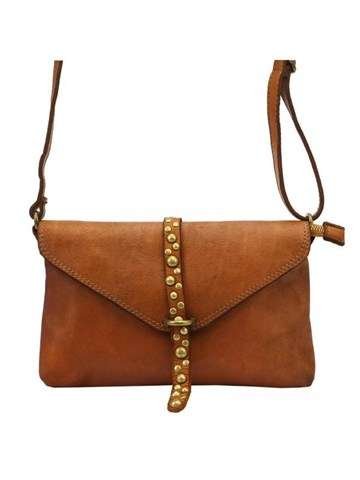 Dámska kožená kabelka VS 013 cez rameno hnedá so zlatými kovmi