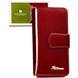 Dámska lakovaná vertikálna kožená peňaženka v červenej farbe - Peterson