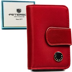 Klasická červená dámska peňaženka z prírodnej a ekologickej kože so zapínaním na zips a patentku - Peterson