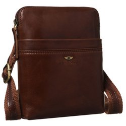 Hnedá praktická pánska kožená poštová taška s vonkajšími vreckami - Peterson