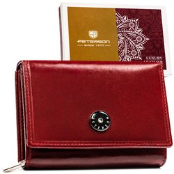 Elegantná a kompaktná dámska peňaženka v červenej farbe z pravej kože - Peterson