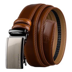 Hnedý pánsky opasok s automatickou prackou z pravej kože - Peterson