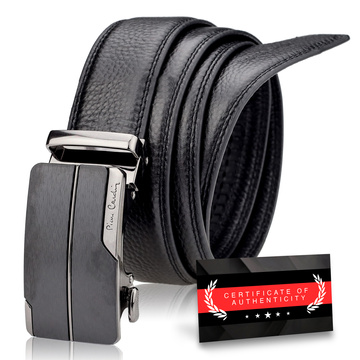 Pánsky kožený opasok Pierre Cardin Black Metal Automatic Buckle