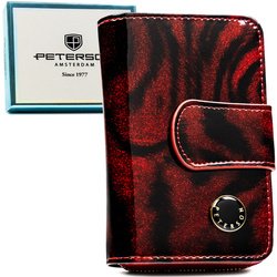 Lakovaná červená dámska peňaženka z prírodnej a eko kože so zvieracím vzorom - Peterson