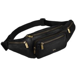 Praktické pánske vrecko v čiernej farbe z pravej kože uzatvárané zipsom - Peterson