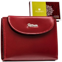 Červená kožená dámska peňaženka s RFID, zapínanie na patentku - Peterson