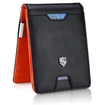 Pánska Peňaženka STEVENS Slim z Prírodné Kože s RFID Ochranou a Kľúčenka na Mince Čierna s Oranžovými Detailmi