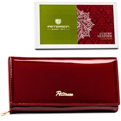 Dámska peňaženka z červenej lakovanej kože vybavená RFID - Peterson