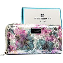 Dámska peňaženka v tvare peračníka s farebnými kvetmi, vyrobená z prírodnej a ekologickej kože - Peterson