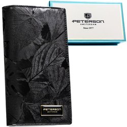 Veľká vertikálna dámska peňaženka v čiernej farbe so zapínaním na magnet a zips - Peterson
