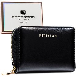 Malá dámska peňaženka z ekologickej kože v čiernej farbe so zapínaním na zips a patentku - Peterson