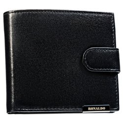 Čierna, horizontálna, priestranná pánska kožená peňaženka so zapínaním na patentku - Ronaldo