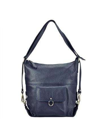 PATRIZIA 19-001 Dámska kožená kabelka v námorníckej modrej farbe s prírodnou kožou a strieborným kovaním