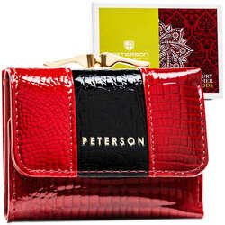Dámska malá kožená peňaženka v červenej farbe s potlačou krokodílej kože - Peterson