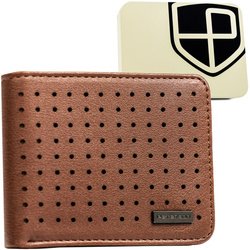 Hnedá pánska peňaženka bez zapínania s jemným perforovaným zdobením - Peterson