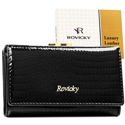 Stredná dámska peňaženka z prírodnej kože v čiernej farbe s bigiel a zapínaním na patentku - Rovicky