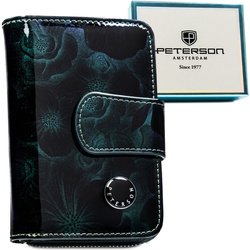 Lesklá vertikálna dámska peňaženka z prírodnej a ekologickej kože v zelenej farbe - Peterson