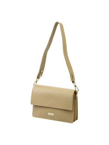 Kožená kabelka MiaMore 01-054 DOLLARO Dark Beige Postbag Zlaté kovanie