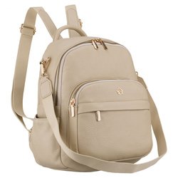 Elegantný dámsky batoh s bočnými vreckami z ekologickej kože v béžovej farbe - Rovicky