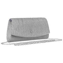 Dámska brokátová kabelka v striebornej farbe zavesená na retiazke - Rovicky