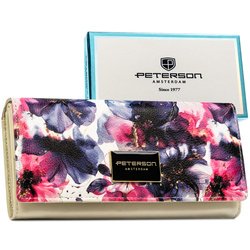 Elegantná dámska kvetinová peňaženka z prírodnej a ekologickej kože so zapínaním na patentku - Peterson