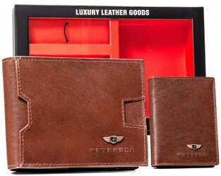 Darčeková sada: pánska kožená peňaženka, puzdro a prívesok na kľúče - Peterson