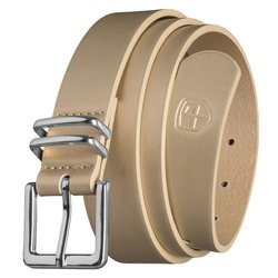 Béžový dámsky opasok z ekologickej kože so striebornou klasickou prackou - Peterson