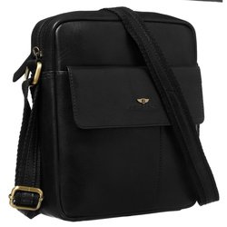 Pánska poštová taška z prírodnej kože v čiernej farbe, so zipsom a zapínaním na magnet - Peterson