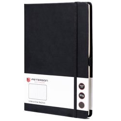 Čierny zápisník v tvrdých doskách vo formáte A5 s potlačou v riadkoch - Peterson