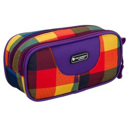 Károvaný polyesterový školský peračník s dvoma priehradkami na zips - Peterson